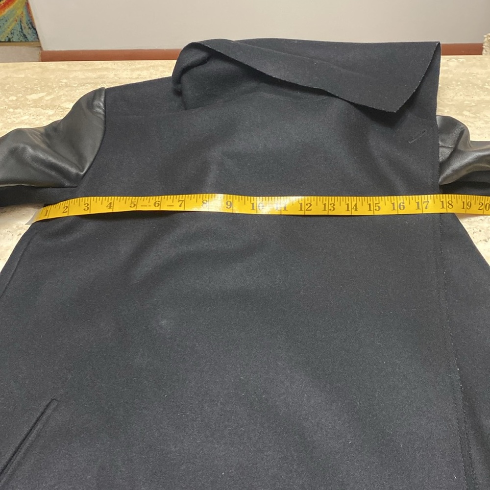 ALL SAINTS Asymmetrical Wool Coat, leather sleeves, Great Condition, see photos - Picture 6 of 15